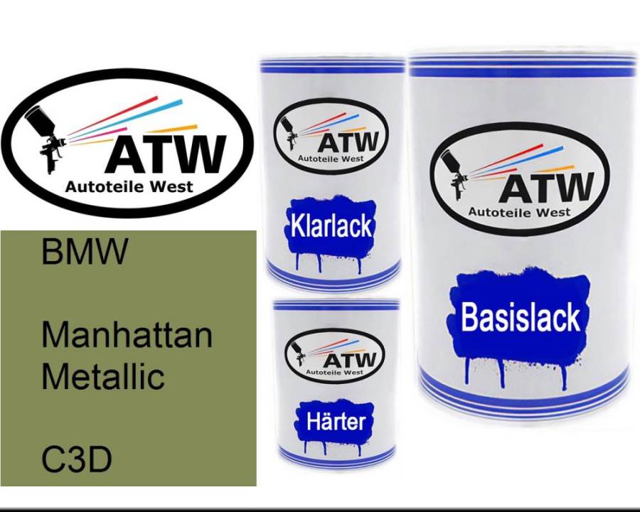 BMW, Manhattan Metallic, C3D: 500ml Lackdose + 500ml Klarlack + 250ml Härter - Set, von ATW Autoteile West.